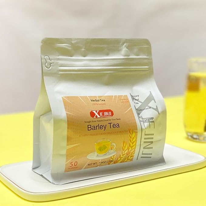 XIEJINJI Barley Tea, 4.2g x 50 Count (7.4 oz), 100% Pure Natural Roated Barley Grains Herbal Tea, Eco-Conscious Tea Bags, Caffeine-Free Herbal Tea for Digestive Support & Relaxation