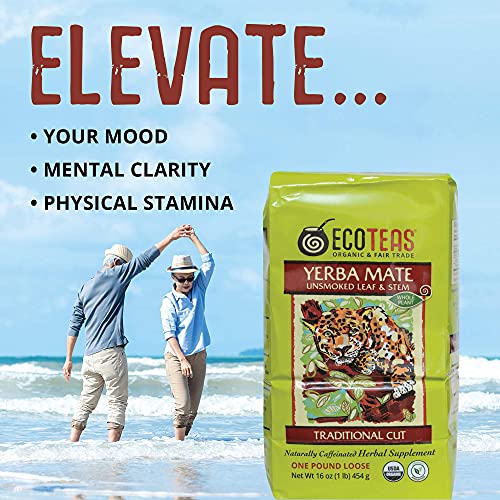 ECOTEAS Organic Yerba Mate Loose Leaf Tea – Unsmoked (Air Dried) Traditional Cut – 1 lb – From Argentina – Kosher, Non-GMO, Gluten-Free (Pack of 1)