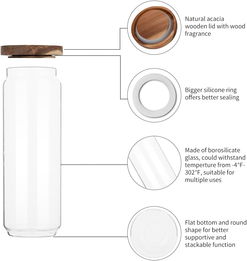 3 Pack Glass Jars with Acacia Wooden Lids | 34 Oz Kitchen Storage Containers Food Canisters Stackable Design