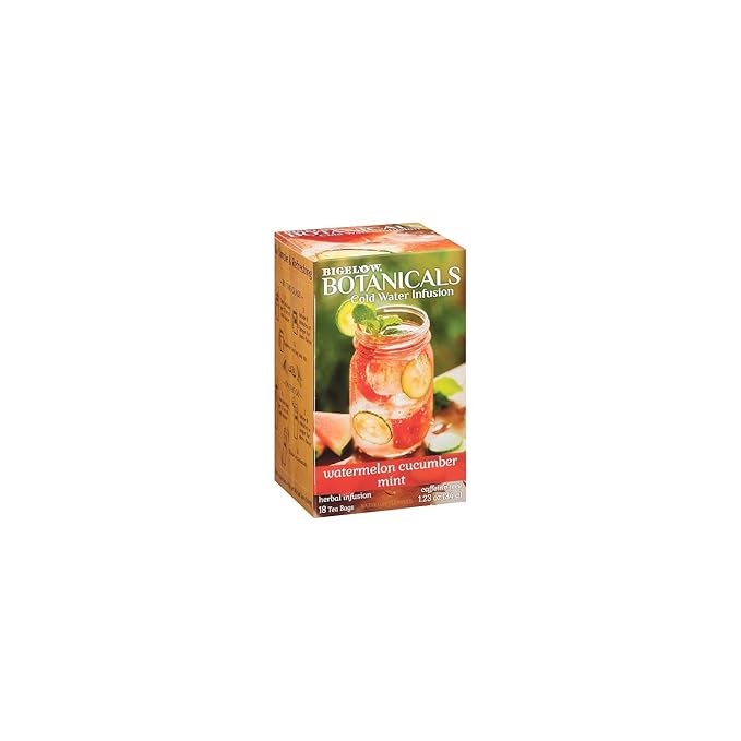 Bigelow Botanicals Cold Water Infusion Watermelon Cucumber Mint Tea Bags 18 Count Box, Herbal Infusion, Caffeine Free, 18 Tea Bags Total