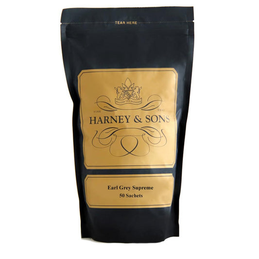 Harney &amp; Sons Earl Grey Supreme Tea Sachets, 50 Count | Black tea with silver tips and natural bergamot oil. Contains caffeine.