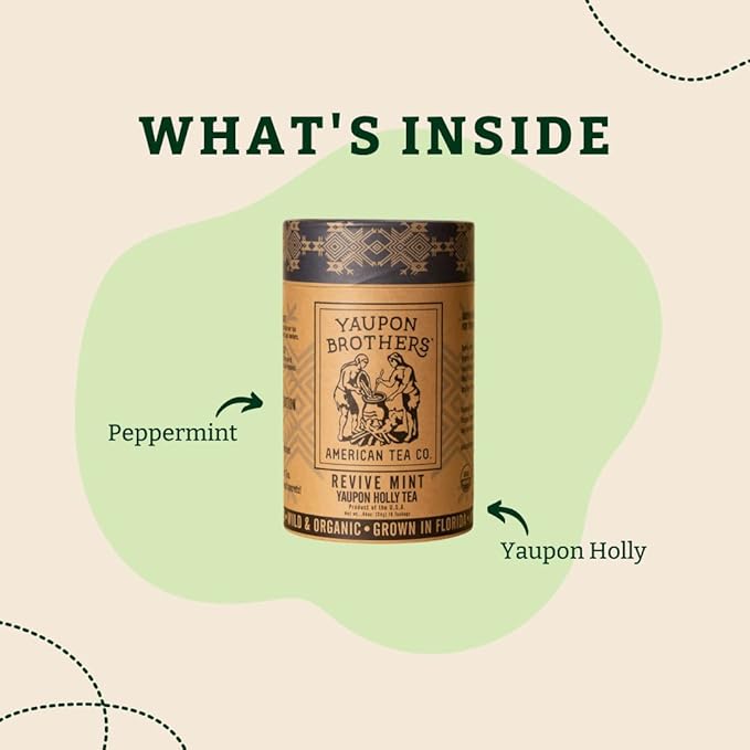 Revive Mint Yaupon Tea – Yaupon Brothers – Wild-Crafted, Naturally Caffeinated – Antioxidant-Rich – Florida Grown Superfood – 16 Natural Fiber Tea Bags