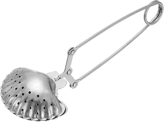 uxcell 1 Pcs Tea Infuser, Stainless Steel Loose Leaf Tea Infuser Filter, Long Handle Tea Steeper Strainers for Cup and Teapot for Tearoom Office Home, Shell Shaped Silver