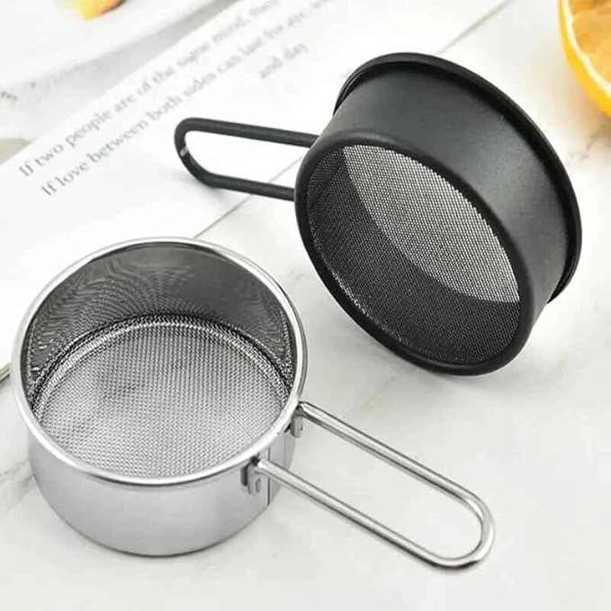 1 Pcs Sliver Flour Sifter Fine Mesh Round Stainless Steel Strainer with Long Handle Cocoa Matcha Powder Filter Spoon,Mini Flour Sifter Drainer for Baking