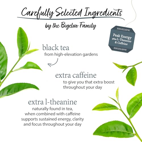 Bigelow Tea Peak Energy plus L-Theanine Black Tea, Caffeinated, 18 Total Tea Bags (Pack of 1)