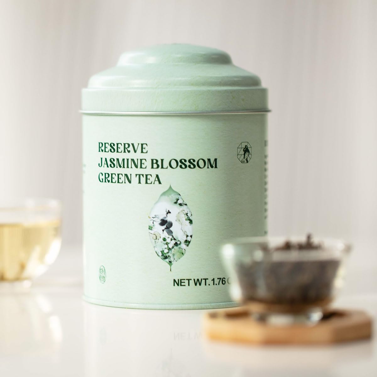 Chayan Jasmine Blossom Green Tea Loose Leaf, Premium Loose Leaf Jasmine Green Tea, Scented with Jasmine Blossoms, Pleasant Aroma and Tonic Effect, Hot or Iced Brew, 1.76oz (50g) Tin