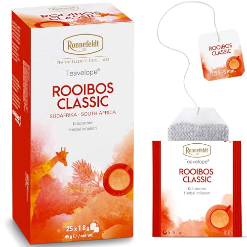 Ronnefeldt Teavelope Rooibos Classic – Naturally Caffeine-Free South African Red Herbal Tea – 25 Individually Wrapped Tea Bags
