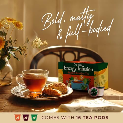 Gya Tea Co English Breakfast Tea Gift Set (16 ct) - High Caffeine Wellness Tea Pod Rich in Vitamin D, D3 for Refresh & Energy