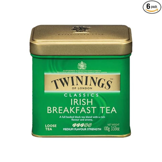 Twinings Irish Breakfast Loose Tea, 3.53 Ounce Tins (Pack of 6), Smooth, Flavourful, Robust Black Tea Leaves, Caffeinated, Enjoy Hot or Iced