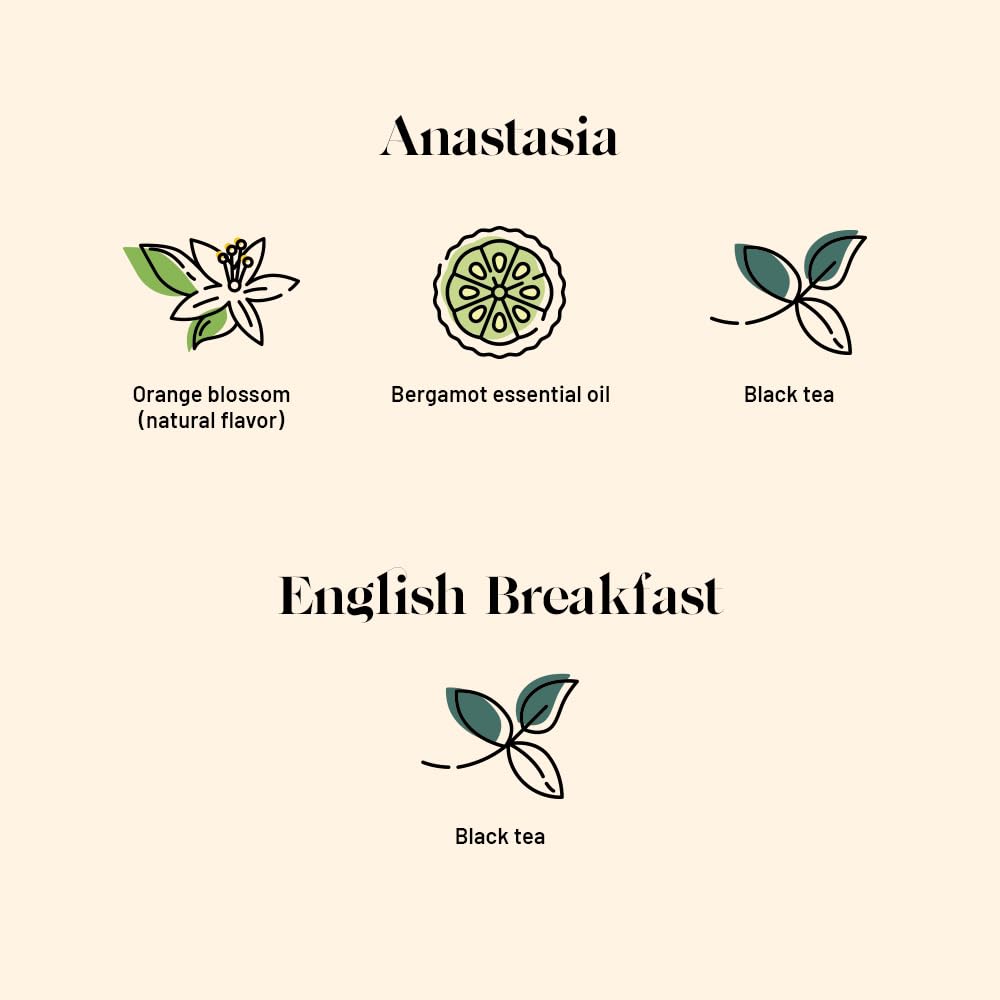 Kusmi Tea - Pack of 2 Boxes of Tea Bags - English Breakfast + Anastasia - Blend of Organic Asian Black Tea + Organic Black Tea with Bergamot and Orange Blossom - Earl Grey Tea - 2x20 Tea Bags