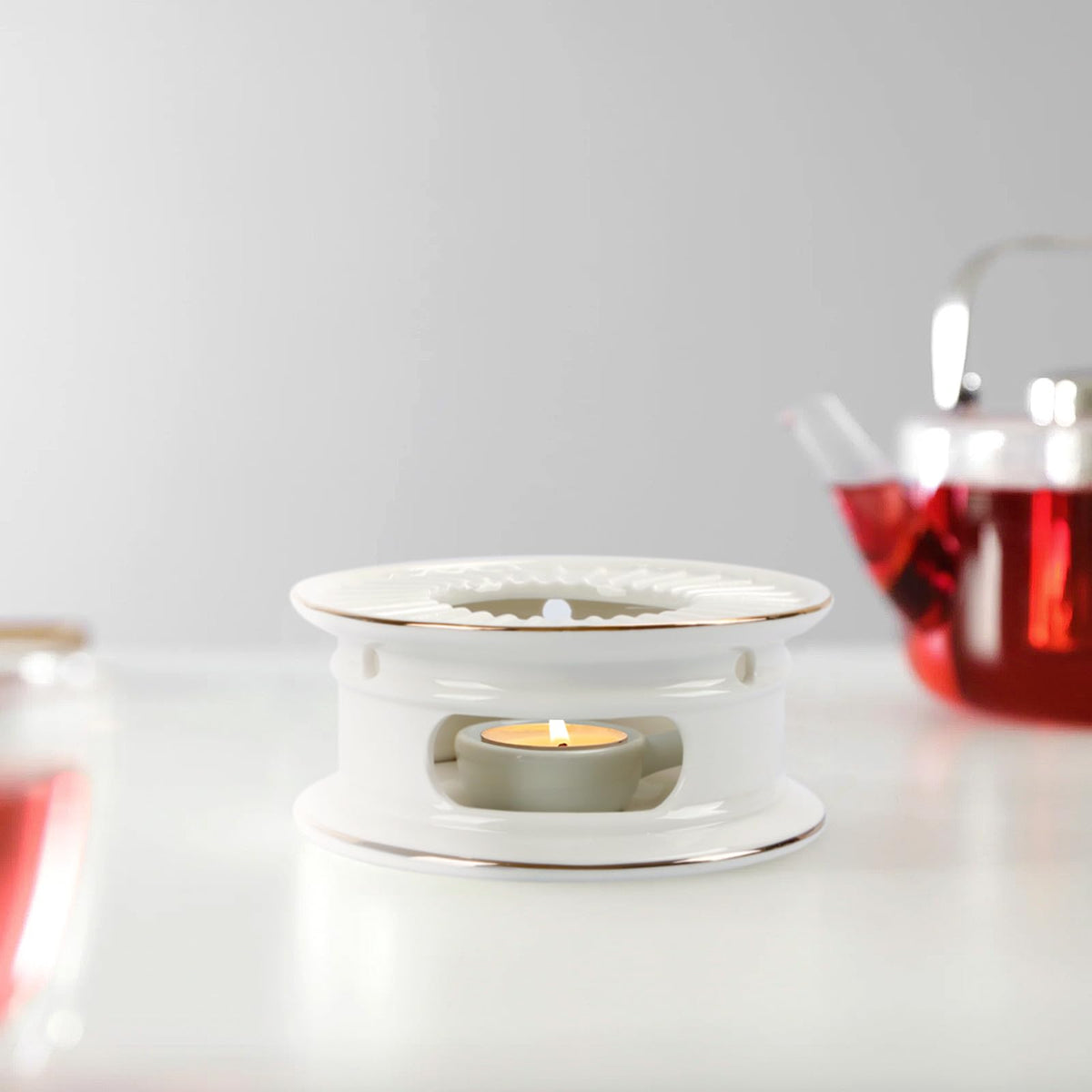 KAYCROWN Teapot Warmer, Ceramic Tea Warmer with Tealight Holder, Teapot Heater for Heating Coffee, Milk, Tea Light Heater