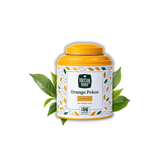 McCoy Teas Orange Pekoe Black Tea Loose Leaf Tea with Rich Smooth and Aromatic Brew Make Hot or Cold Ice and Brews with Premium Tea from Sri Lanka, 100g Can (Pack of 01)