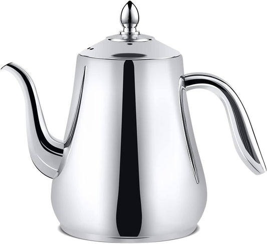 SANQIAHOME Stainless Steel Teapot with strainer Tea Pot With Removable Infuser or filter for Loose Leaf and Tea Bags cold water Pitcher Tea Maker Dishwasher Safe (silver, 1550ml(51Oz))