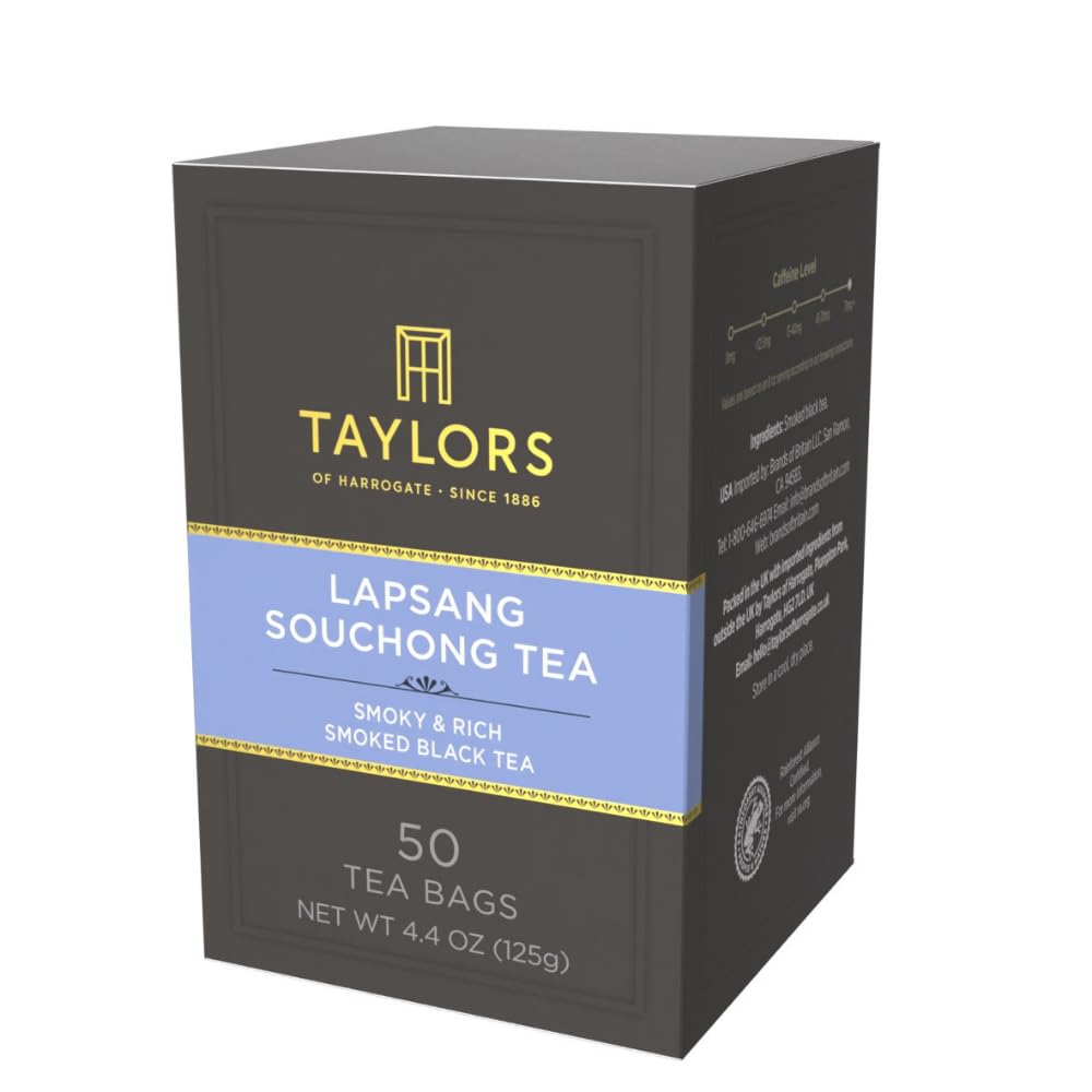 Taylors of Harrogate Lapsang Souchong, Black Tea, Pillow Tea Bags, 50 Count (Pack of 1), Smoky, Rich and Strong, Caffeinated, Enjoy Hot or Iced, 50 Teabags