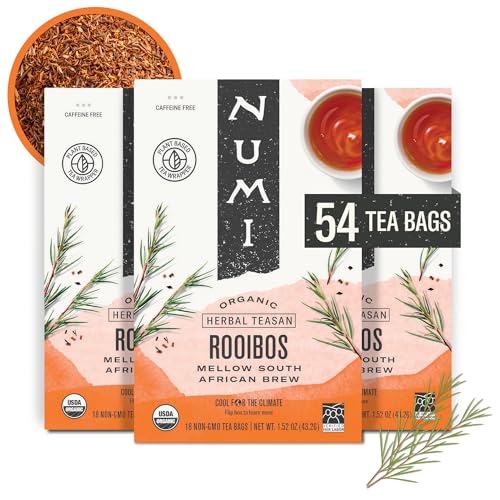 Numi Organic Rooibos Tea, 18 Herbal Tea Bags, Microplastic Free, Packed with Antioxidants, Great for Evening Relaxation