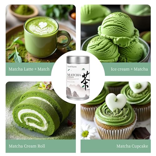 LeafCharm Ceremonial Grade Matcha Green Tea Powder 3.52 OZ - Vibrant Green & Zero Bitterness, Smooth Umami Taste for Lattes & Smoothies,100g (3.52 oz) Premium Tin