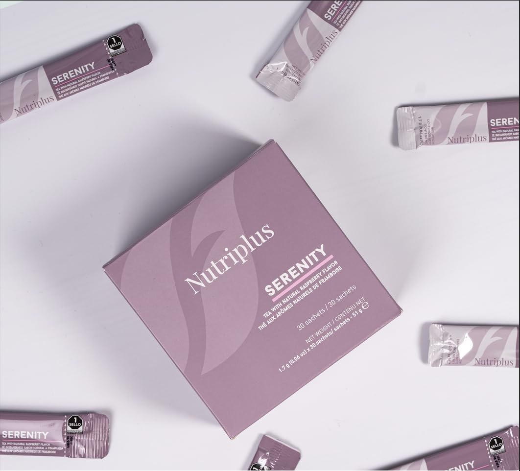 Farmasi Nutriplus Serenity Raspberry Herbal Tea, 0.06oz x 30 Servings | Caffeine-Free Instant Fruity Tea Blend, Refreshing Light and Flavorful Herbal Drink, Plant Based, Vegan, Sugar Free