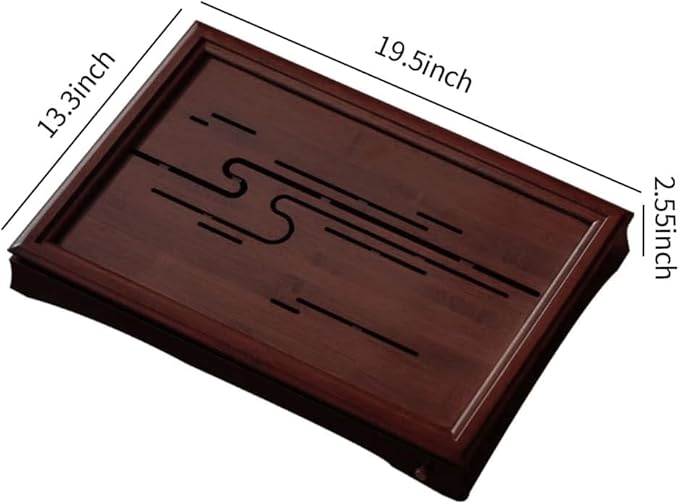 Bamboo Tea Tray Chinese Kungfu Tea 19.5x13.3x2.55in Serving Tray Vintage Tea Set Office Tea Tray Gongfu Water Storage Bamboo Tea Table Large