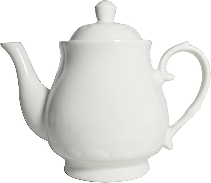 White Porcelain Teapot, Lotus Tea Pot Coffee Tea Water Pot Vintage Ceramic Gooseneck Kettle (59oz)