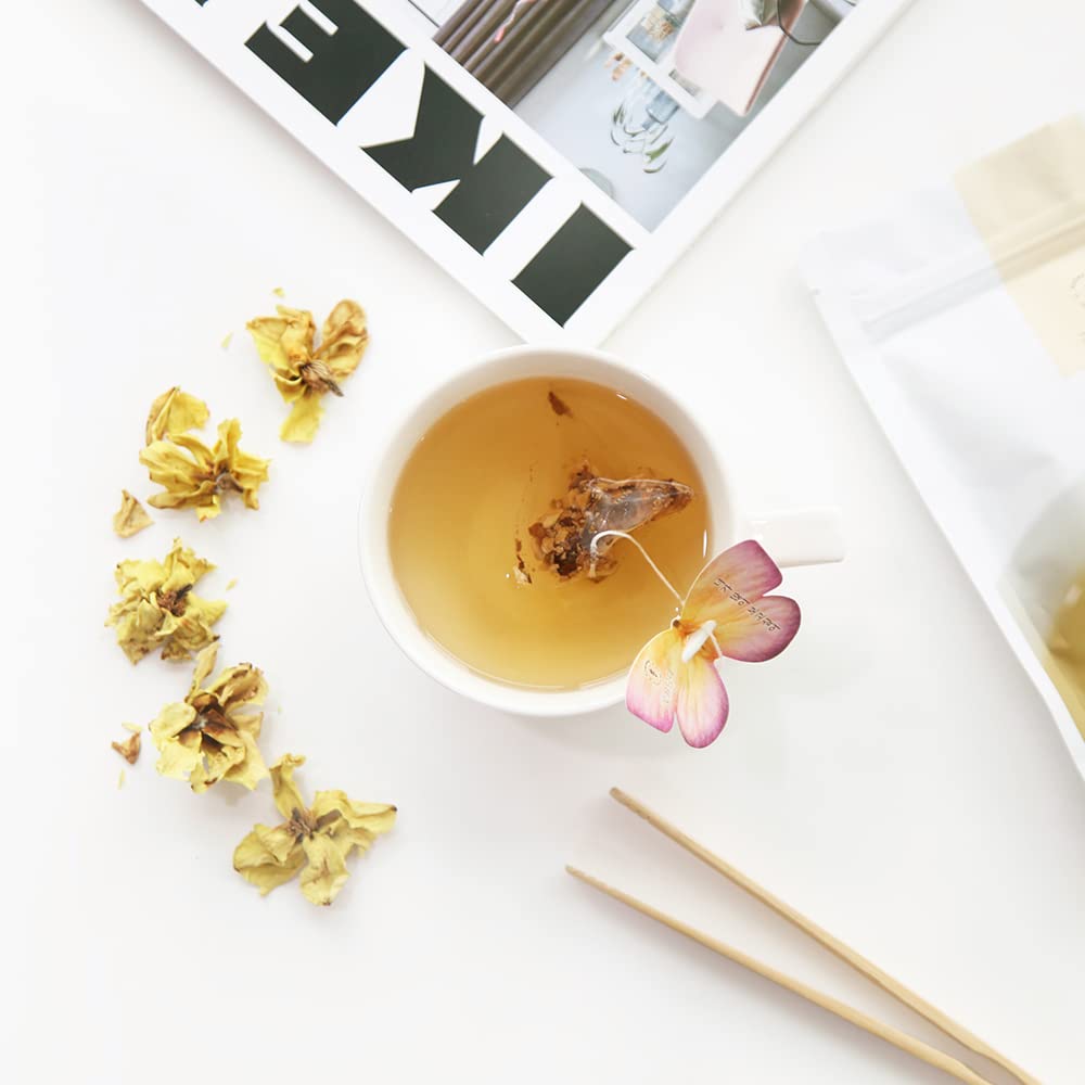KKOKDAM Magnolia Butterfly Tea Bags – 10 Fancy Decaf Loose Leaf Teas for Iced or Hot Drinks – Elegant Korean Gifts for Women - Perfect as Tea Gifts & Womens Tea Gift Set