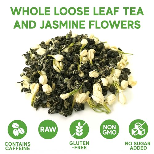 Sou Zen Jasmine Green Tea Loose Leaf Blend, 4oz | Green Tea Leaves with Jasmine Flowers | Fragrant Loose Leaf Jasmine Tea | Resealable Pouch | No Added Sugar, Non-GMO, Gluten Free