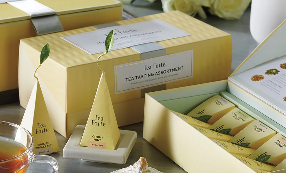 Tea Forte Tea Sampler, 20 Pyramid Infuser Bags, Premium Tea Gift Set | Assorted Tea Presentation Box, 2 of Each Blend, Individually Wrapped, Giftable Presentation Box for Tea Lovers