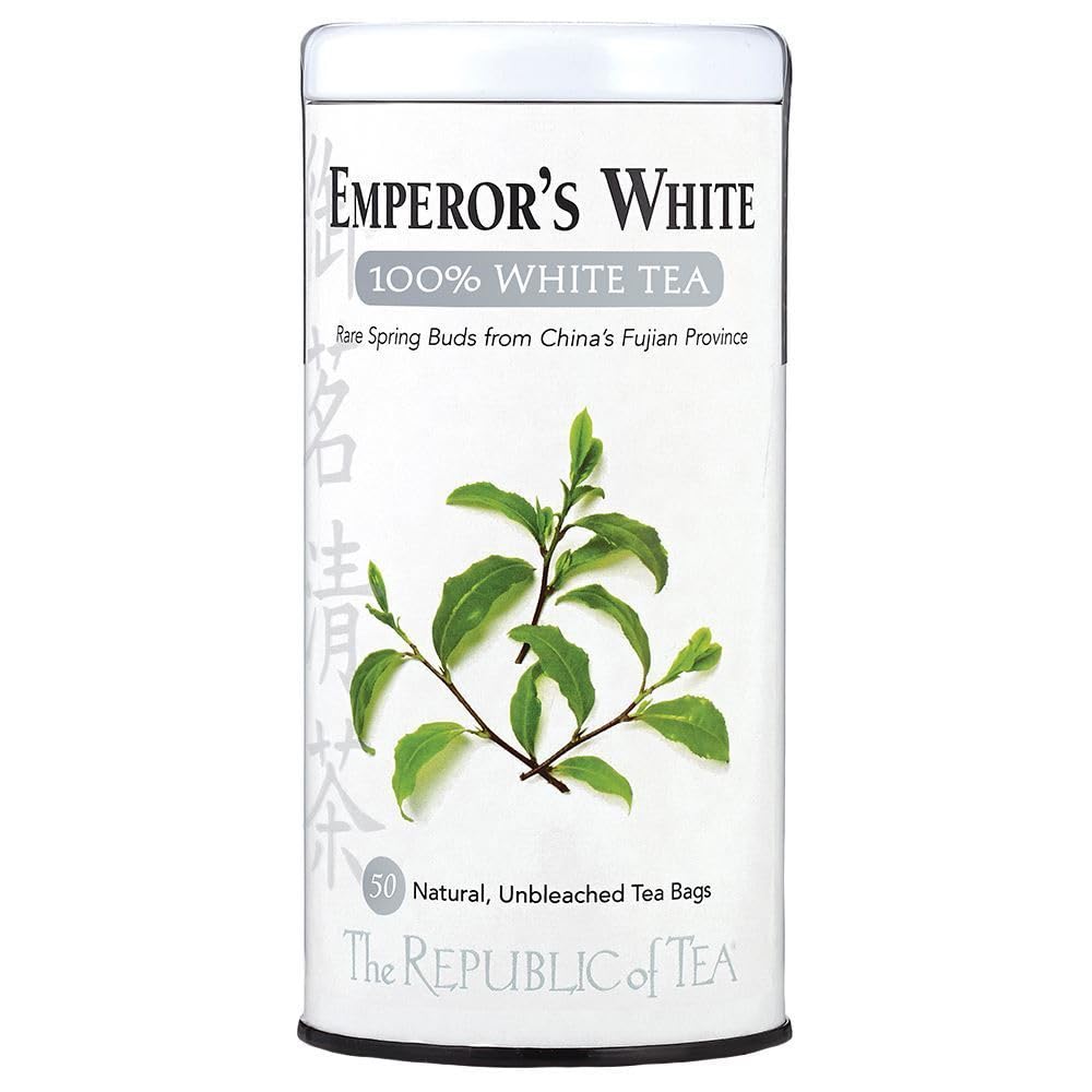 The Republic of Tea Emperor's 100% White Tea, Low Caffeine, 50 Count | A gentle cup for everyday sipping. Delicate and smooth. Gluten Free and Kosher.
