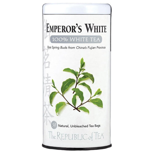 The Republic of Tea Emperor's 100% White Tea, Low Caffeine, 50 Count | A gentle cup for everyday sipping. Delicate and smooth. Gluten Free and Kosher.