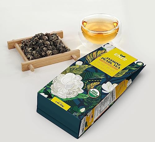 Organic Jasmine Green Tea Pearls - 4oz 113g - Dragon Pearl Tea by Enzo - Experience Soothing Scent of Jasmine Mellows Awaking Caffiene of Green Tea Pearl (Jasmine)
