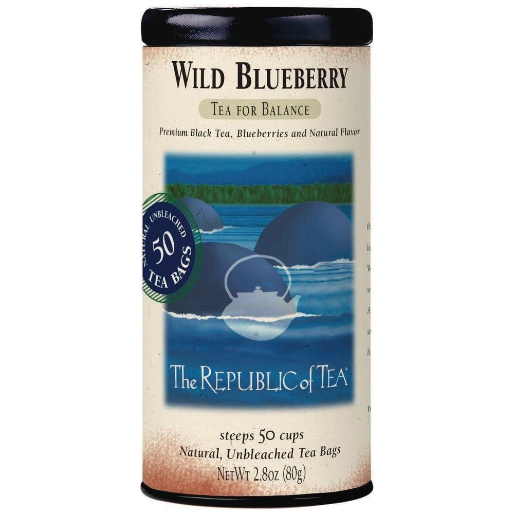 The Republic of Tea Wild Blueberry Black Tea, Naturally Caffeinated, 50 Ct | Made for morning or afternoon sipping. Brisk and full-bodied. Gluten Free and Carb Free.