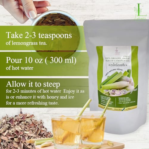 Lemongrass from Organic Thailand Farm, Premium Grade, 3.5 oz (100g), Lemon Grass for Tea, Drink And Food. Strong aroma and vibrant flavor.