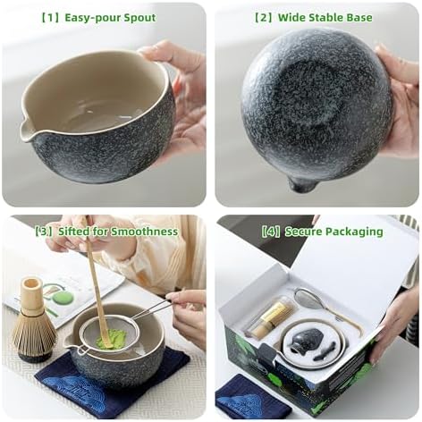 Teanagoo Matcha Whisk Set Black,7 Pcs Matcha Set,Matcha Kit for Ceremony,Tradition Tea Set for Making Breakfast/Latte