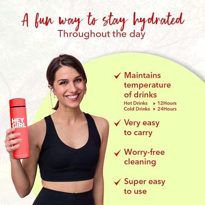Hey Girl Tea Infuser Bottle 450ml - Insulated Stainless Steel Water Bottle - Tea Tumbler with Tea Diffuser
