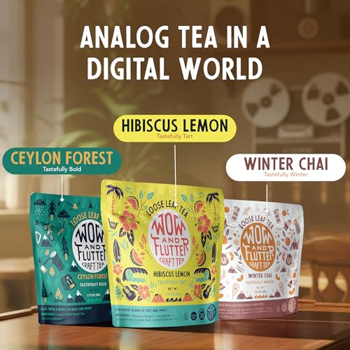 Wow and Flutter Winter Chai Loose Leaf Black Tea | Caffeinated Spiced Blend with Ginger, Cinnamon, Cloves, Vanilla & Rose | Bright Citrus Finish, Cozy At-Home Chai Lattes – 1.75 oz Pouch