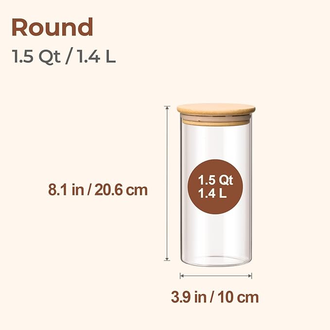 ComSaf Airtight Glass Storage Canister with Wood Lid(1.5 Qt), Set of 3 Glass Jars with Lids
