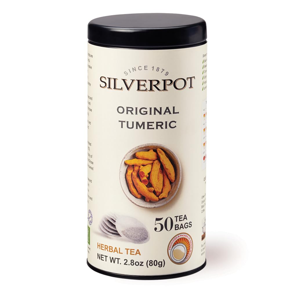 Silverpot Turmeric Tea Bags, 50 Count, Turmeric Root Powder, Warming, Herbal Tea, Hot or Iced, Caffeine Free, 100% Natural