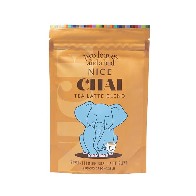 Two Leaves and a Bud Nice Chai Latte Mix, Powdered Chai Latte Tea Mix, Vegan, Dairy Free, Low Sugar, Iced or Hot Lattes, 1 Resealable Bag, 3.95 oz