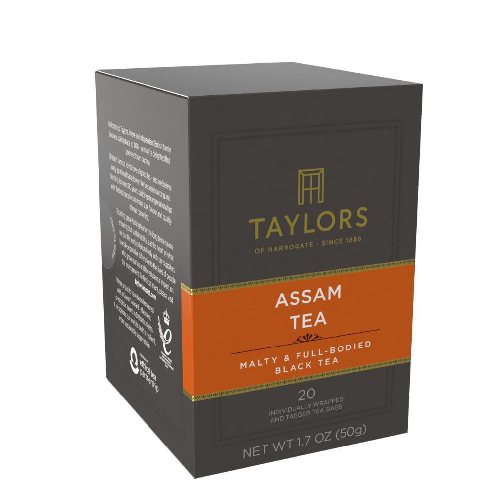 Taylors of Harrogate Assam, Black Tea, Individually Wrapped Bags, 20 Count (Pack of 1), Full-bodied, Satisfying & Malty, Caffeinated, Enjoy Hot or Iced, 20 Teabags