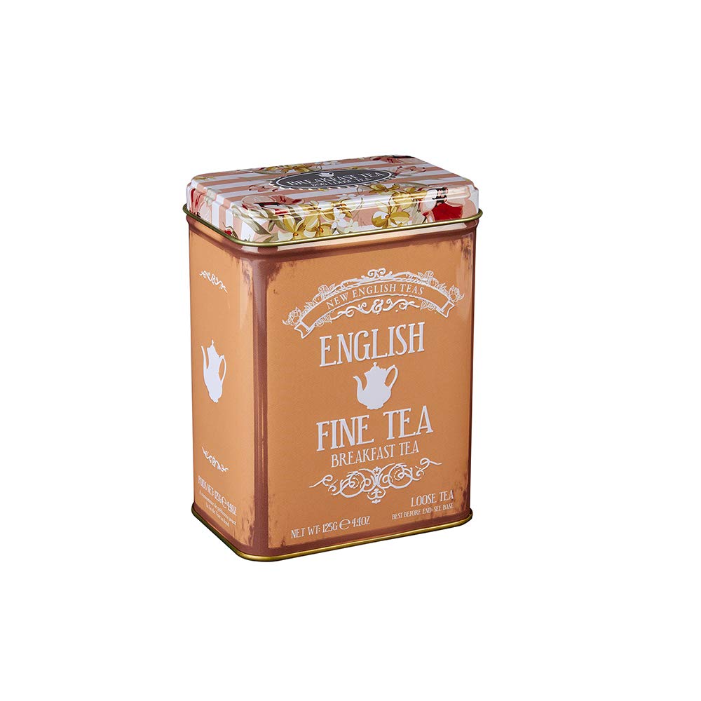 Vintage Floral Tea Tin with English Breakfast Loose Leaf Tea 125g