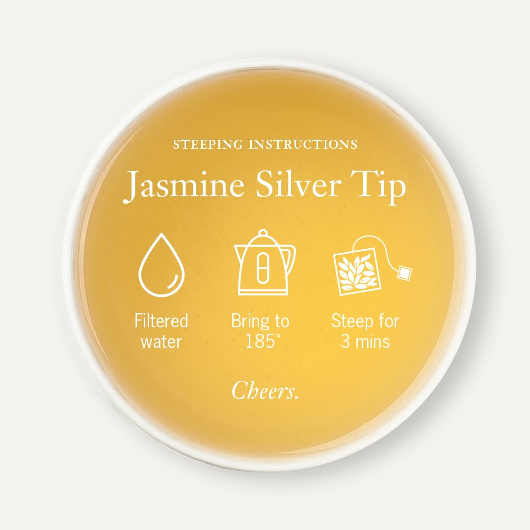 Steven Smith Teamaker, Jasmine Silver Tip, Green Tea, 15 Sachets 1.3oz each | Full Leaf Green Tea, Caffeinated, Sugar Free, Sustainably Grown, Plant Based Sachets, Microplastic-Free