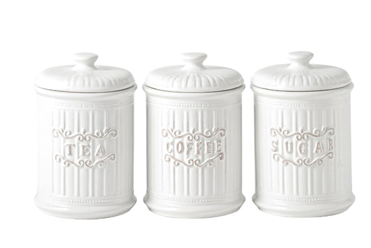 Doric Scroll Ceramic Canisters Sets For The Kitchen Canisters For Countertop Set of 3 Airtight Coffee Canisters For Ground Coffee Sugar Container Tea