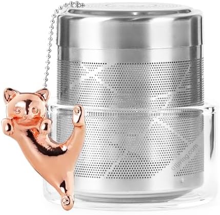 Cat Tea Infuser Stainless Steel with Secure Clip Rose Gold Kitty - Cute Animal Tea Ball Strainer