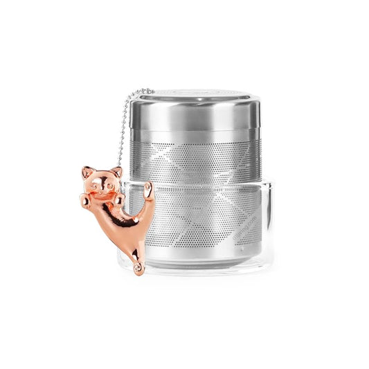 Cat Tea Infuser Stainless Steel with Secure Clip Rose Gold Kitty - Cute Animal Tea Ball Strainer, Reusable Loose Leaf Infuser w/Hanging Clip &amp; Glass Holder Gift for Tea Lovers