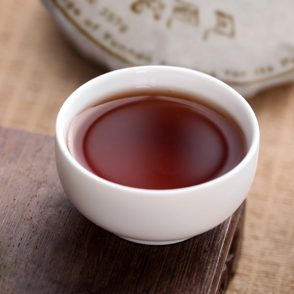 SANRAN Pu Erh Tea, Aged Puer Tea Cake, Ripe Puerh Black Tea, Year 2015, 12.60oz