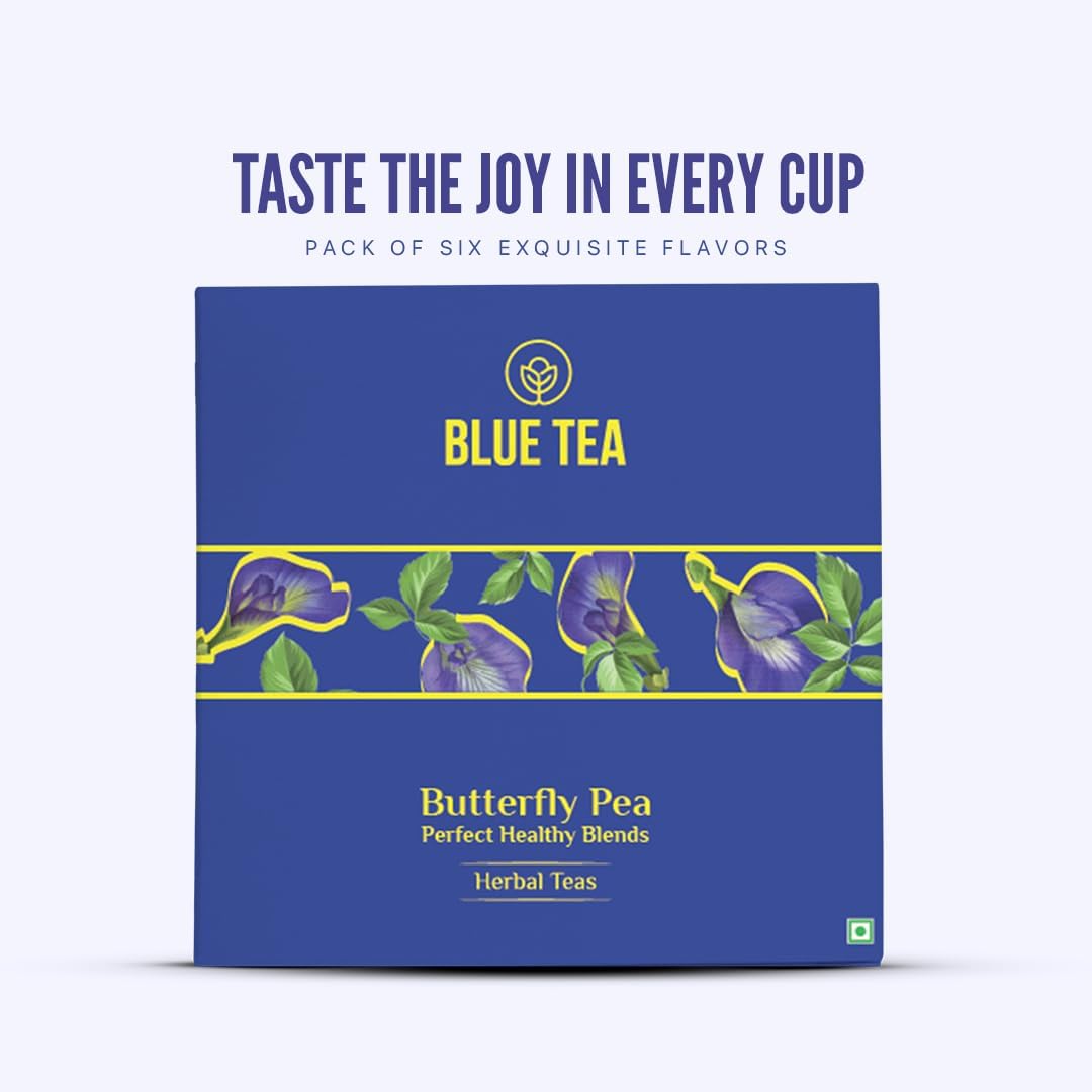 BLUE TEA - Butterfly Pea Flower Tea Gift Set (6 Flavors, 30 Count - Plant Based) | FLORAL FLAVOR | Caffeine Free - Non-Bitter - Herbal Tea - Variety pack - Flower Based | Gifts for Him and Her