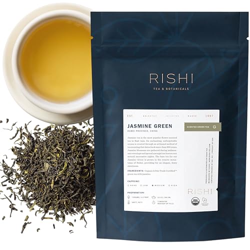 Rishi Tea Jasmine Green Tea - Organic Sachet Tea Bags, Caffeinated Scented Chinese Green Tea with Floral Aroma & Taste - 15 Count (Pack of 1)