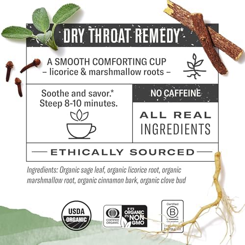 Numi Organic Throat Soother Tea, 48 Herbal Tea Bags, Caffeine Free