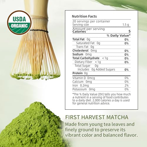 SUKIMI Organic Ceremonial Matcha Powder, First Harvest Ceremonial Grade Matcha, Smooth Green Tea Powder for Daily Drinking, USDA Organic, Non-GMO