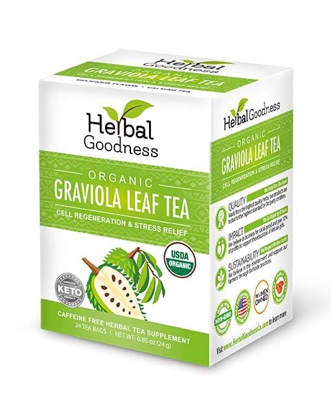 Graviola Leaf Soursop Tea - Organic Soursop Leaves, Hoja de Guanabana Leaves, Cell Support & Regeneration, Calm Relaxation - Caffeine Free