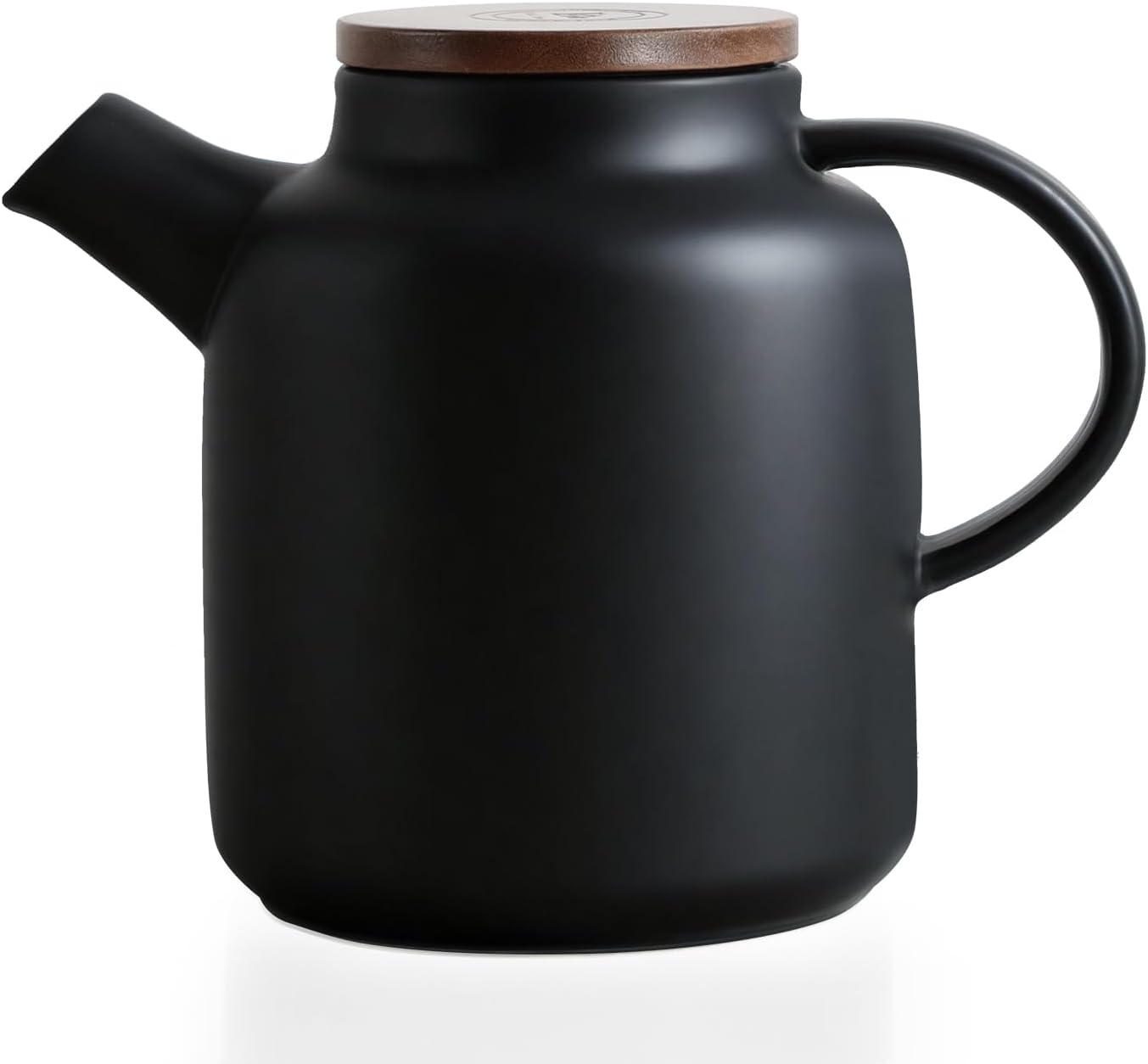 Yundu 1500ml / 50 oz Ceramic Teapot with Infuser &amp; Wood Lid - Matte Black, Loose Leaf Tea Pot with Removable Strainer, Large Capacity